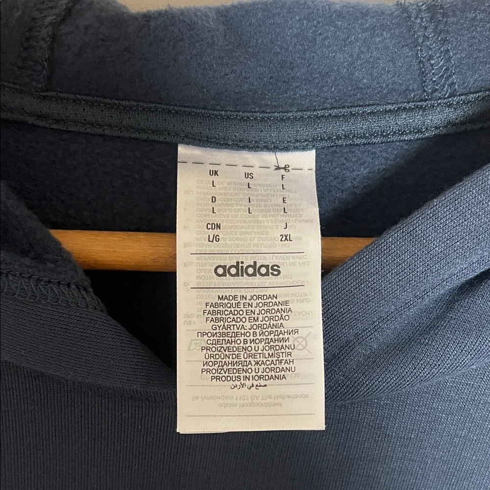 Adidas Sweatshirt Navy Blue Hoodie Chest Zipper Pocket Large - Picture 4 of 7